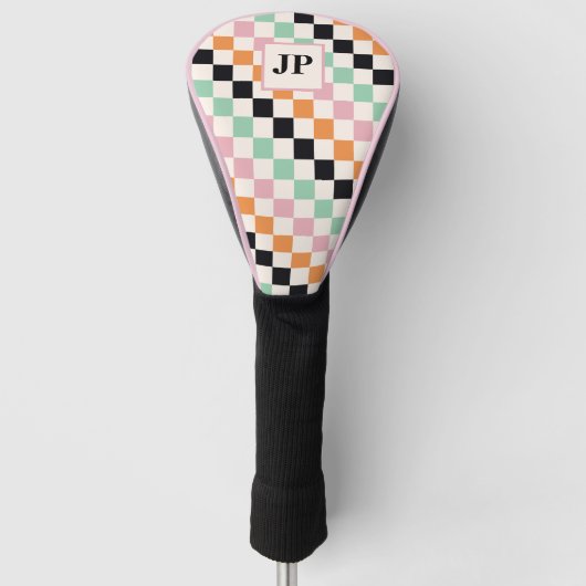 Monogram Retro Checkerboard Aangepast monogram Golfheadcover (Voorkant)