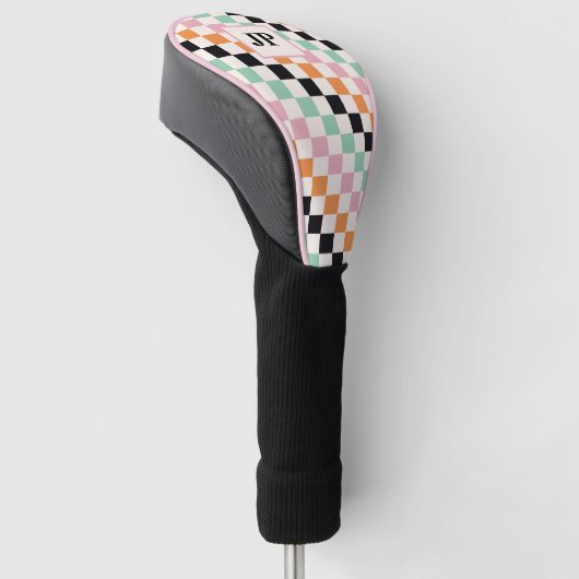 Monogram Retro Checkerboard Aangepast monogram Golfheadcover (Schuin)