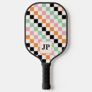 Monogram Retro Checkerboard Aangepast monogram Pickleball Paddle