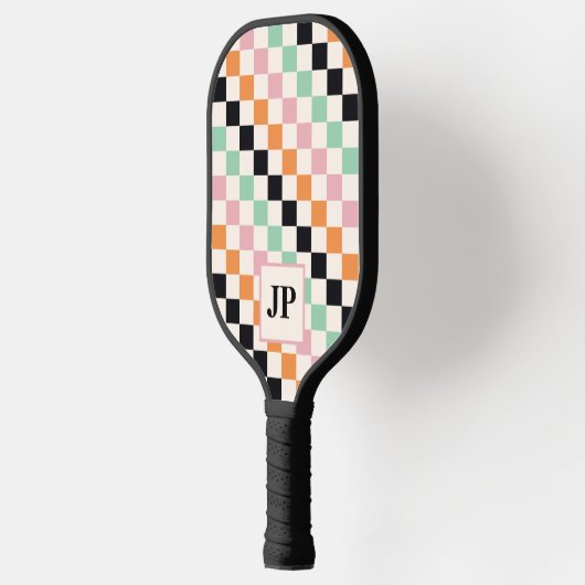 Monogram Retro Checkerboard Aangepast monogram Pickleball Paddle (Links)