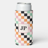 Monogram Retro Checkerboard Aangepast monogram Seltzer Blikjeskoeler (Seltzer Achterkant)
