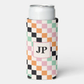Monogram Retro Checkerboard Aangepast monogram Seltzer Blikjeskoeler (Seltzer Voorkant)