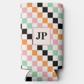 Monogram Retro Checkerboard Aangepast monogram Seltzer Blikjeskoeler (Achterkant)