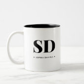 Monogram Retro Classic Elegant Minimaal Zwart Wit Tweekleurige Koffiemok (Links)