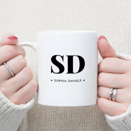 Monogram Retro Classic Elegant Minimaal Zwart Wit Tweekleurige Koffiemok