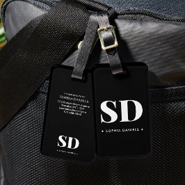 Monogram Retro Classic Elegant Zwart Wit Recept Bagagelabel