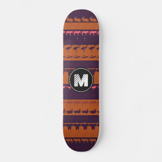 Monogram Retro Colorful Animals Patroon #2 Skateboard (Voorkant)