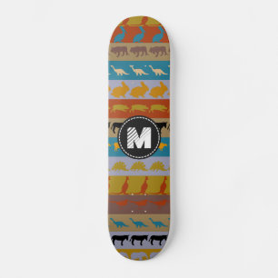 Monogram Retro Colorful Animals Patroon #8 Skateboard