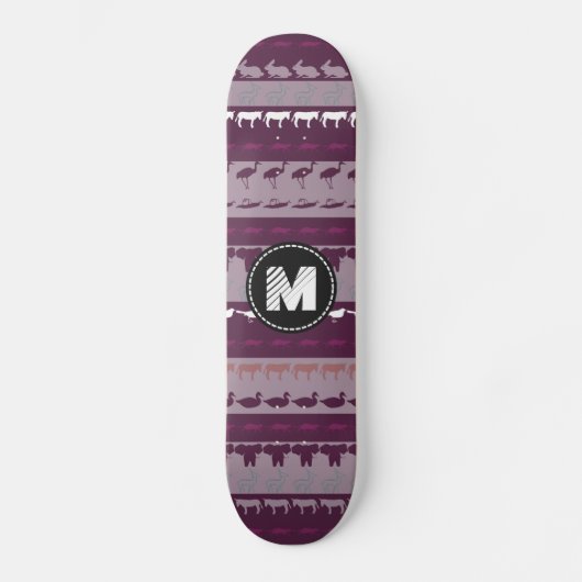 Monogram Retro Colorful Animals Patroon Skateboard (Voorkant)