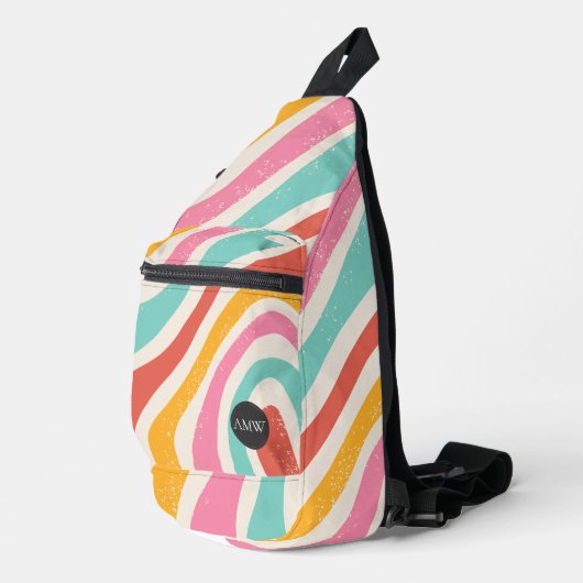 Monogram Retro Colorful Wavy Stripes Sling Bag (Rechterhoek)