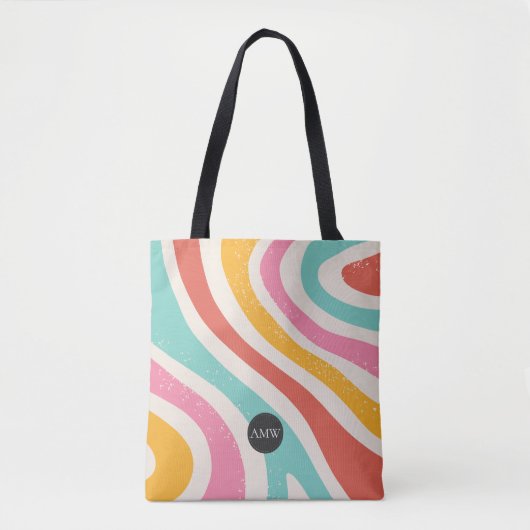 Monogram Retro Colorful Wavy Stripes Tote Bag (Voorkant)