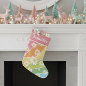 Monogram retro Daisy Flower Pastel Stripes Kleine Kerstsok