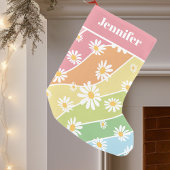 Monogram retro Daisy Flower Pastel Stripes Kleine Kerstsok