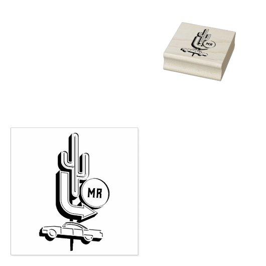 Monogram Retro Diner Sign Rubberstempel (Gestempeld)
