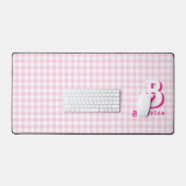 Monogram Retro Elegant Minimaal Roze & Wit Plaid Bureaumat (Keyboard & Muis)