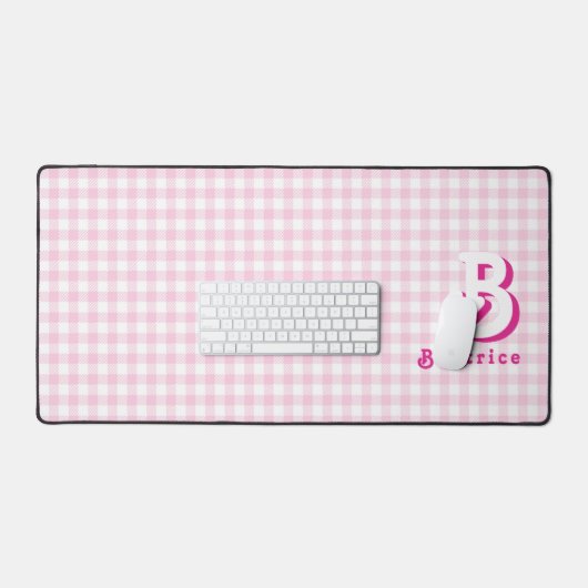 Monogram Retro Elegant Minimaal Roze & Wit Plaid Bureaumat (Keyboard & Muis)