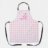 Monogram Retro Elegant Minimaal Roze & Wit Plaid Schort (Voorkant)