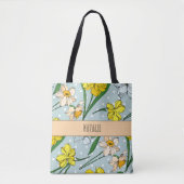  monogram Retro floral Blauw motief Tote Bag (Voorkant)