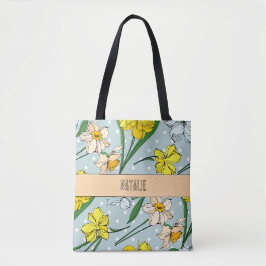  monogram Retro floral Blauw motief Tote Bag (Voorkant)