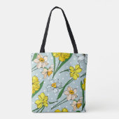  monogram Retro floral Blauw motief Tote Bag (Achterkant)