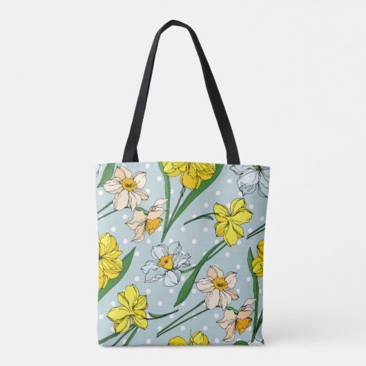  monogram Retro floral Blauw motief Tote Bag (Achterkant)