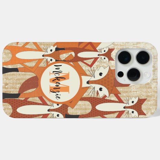 Monogram Retro Fox Art Oranje Retro iphone Case-Mate iPhone Case (Achterkant (horizontaal))