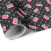 Monogram Retro girale zwarte roze kerspatronen Cadeaupapier (Rol Hoek)