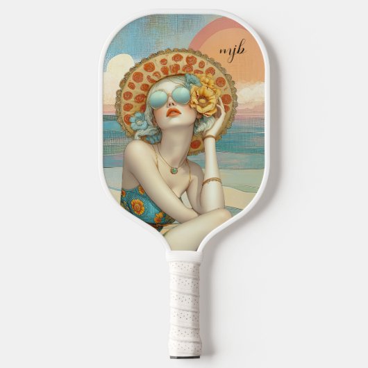Monogram Retro Glam Summer Beach Vibes Pickleball Paddle (Voorkant)