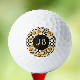 Monogram Retro Groovy Daisy Checkerboard Golfballen