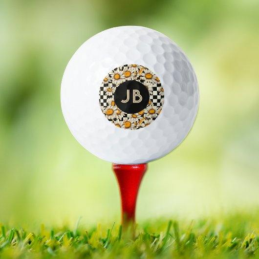 Monogram Retro Groovy Daisy Checkerboard Golfballen