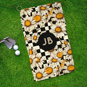 Monogram Retro Groovy Daisy Checkerboard Golfhanddoek