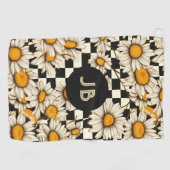 Monogram Retro Groovy Daisy Checkerboard Golfhanddoek (Horizontaal)