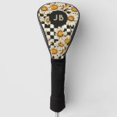 Monogram Retro Groovy Daisy Checkerboard Golfheadcover (Voorkant)