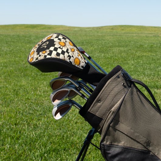 Monogram Retro Groovy Daisy Checkerboard Golfheadcover (Insitu)