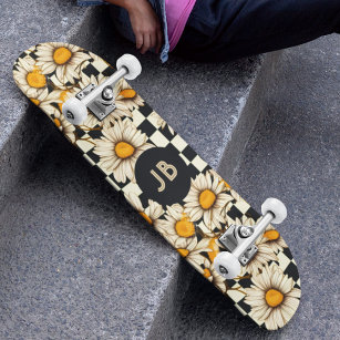 Monogram Retro Groovy Daisy Checkerboard Persoonlijk Skateboard