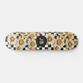 Monogram Retro Groovy Daisy Checkerboard Persoonlijk Skateboard (Horizontaal)