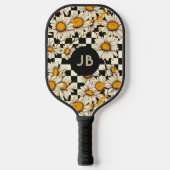 Monogram Retro Groovy Daisy Checkerboard Pickleball Paddle (Voorkant)