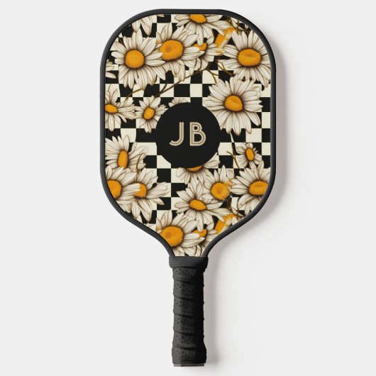Monogram Retro Groovy Daisy Checkerboard Pickleball Paddle (Voorkant)
