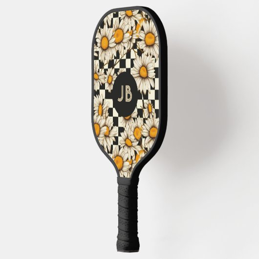 Monogram Retro Groovy Daisy Checkerboard Pickleball Paddle (Links)