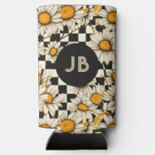 Monogram Retro Groovy Daisy Checkerboard Seltzer Blikjeskoeler (Achterkant)