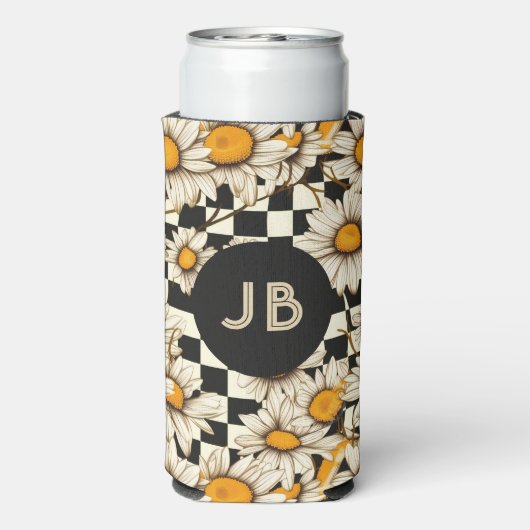 Monogram Retro Groovy Daisy Schachbrett Seltzer Blikjeskoeler (Seltzer Achterkant)