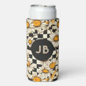 Monogram Retro Groovy Madeliefje Geruit Seltzer Blikjeskoeler (Seltzer Achterkant)