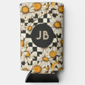 Monogram Retro Groovy Madeliefje Geruit Seltzer Blikjeskoeler (Voorkant)