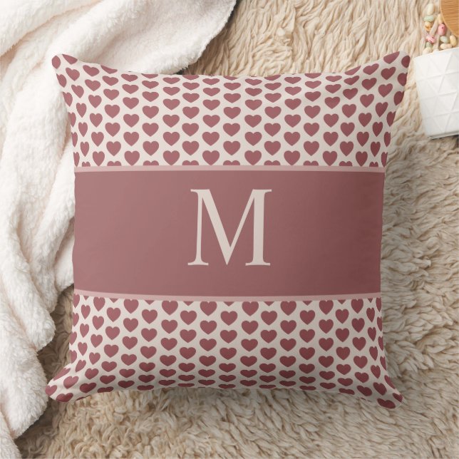 Monogram Retro Hearts Pink Burgundy Kussen (Deken)