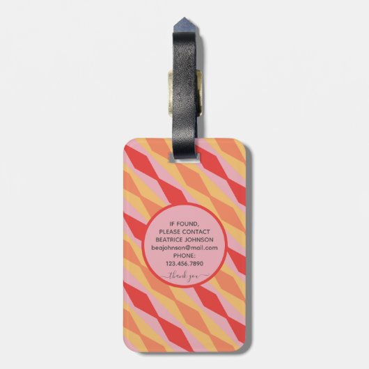 Monogram Retro Hippie 70er jaren Roze Geometrisch  Bagagelabel (Achterkant verticaal)