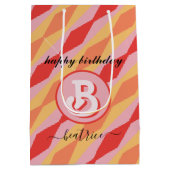 Monogram Retro Hippie 70er jaren Roze Geometrisch  Medium Cadeauzakje (Achterkant)