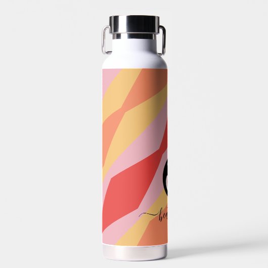 Monogram Retro Hippie 70er jaren Roze Geometrisch  Waterfles (Voorkant)