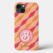 Monogram Retro Hippie 70s Roze Geometrisch Pastel Case-Mate iPhone Case (Achterkant)
