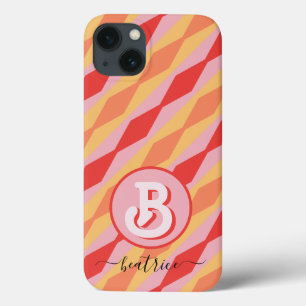 Monogram Retro Hippie 70s Roze Geometrisch Pastel Case-Mate iPhone Case