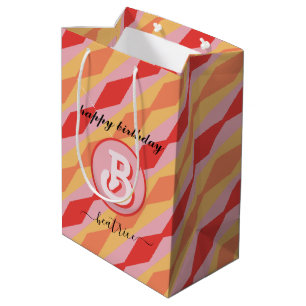 Monogram Retro Hippie 70s Roze Geometrisch Pastel Medium Cadeauzakje